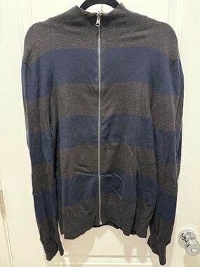 GAP Men's Full-Zip Wide Stripe Cardigan in Navy & Charcoal